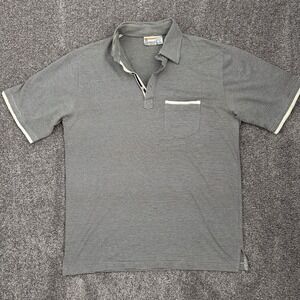 London Fog Men's VTG Short Sleeve Pinstriped White Black Polo L